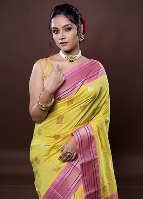 Yellow Kanjivaram Silk Saree Without Blouse Piece - Indian Silk House Agencies