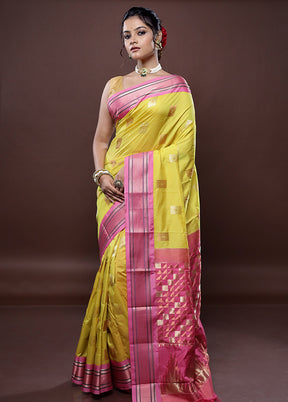 Yellow Kanjivaram Silk Saree Without Blouse Piece - Indian Silk House Agencies