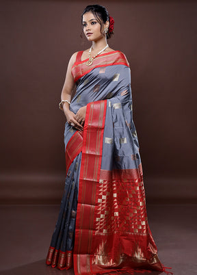 Grey Kanjivaram Silk Saree Without Blouse Piece - Indian Silk House Agencies