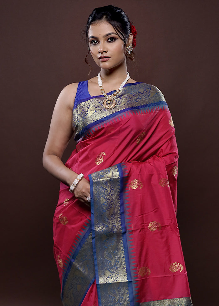 Pink Kanjivaram Silk Saree Without Blouse Piece
