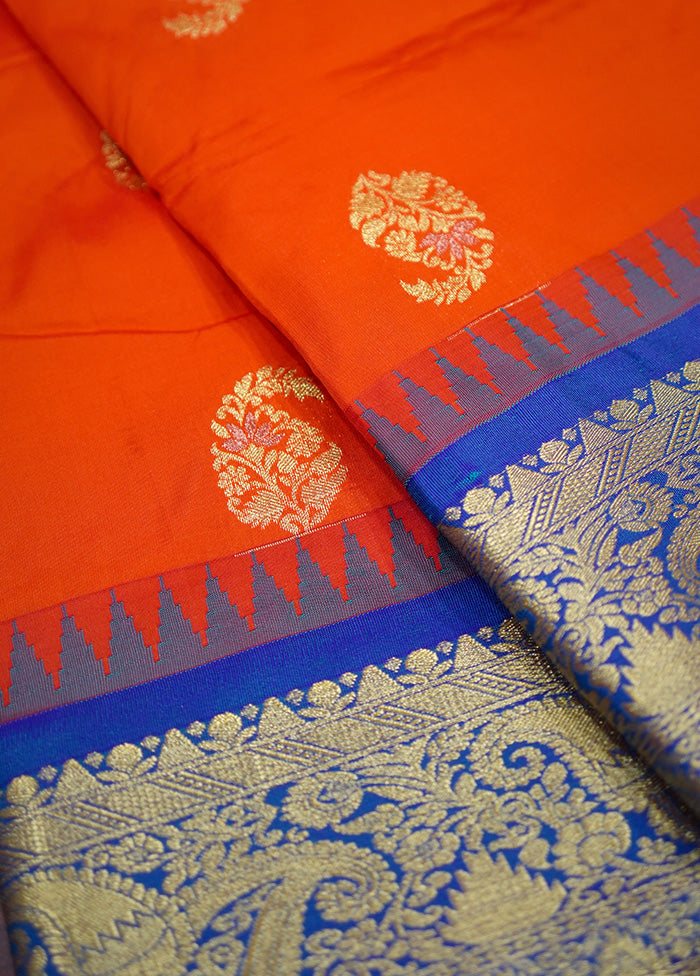 Orange Kanjivaram Silk Saree Without Blouse Piece