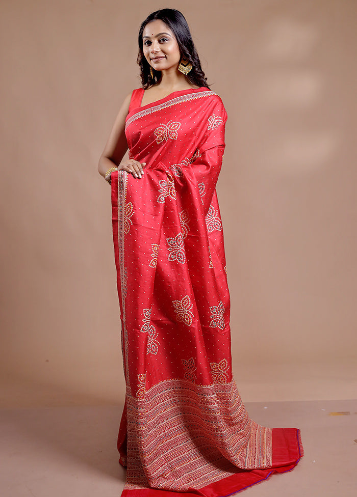 Multicolor Bishnupuri Stitch Saree With Blouse Piece