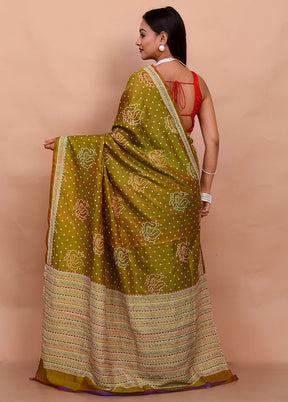 Green Pure Bishnupuri Stiched Saree With Blouse Piece