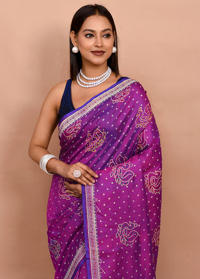 Purple Pure Bishnupuri Stiched Saree With Blouse Piece - Indian Silk House Agencies