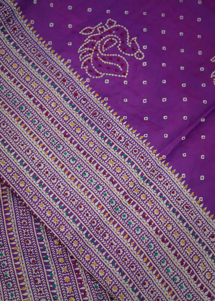 Purple Pure Bishnupuri Stiched Saree With Blouse Piece
