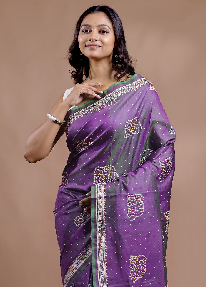 Multicolor Bishnupuri Stitch Saree With Blouse Piece