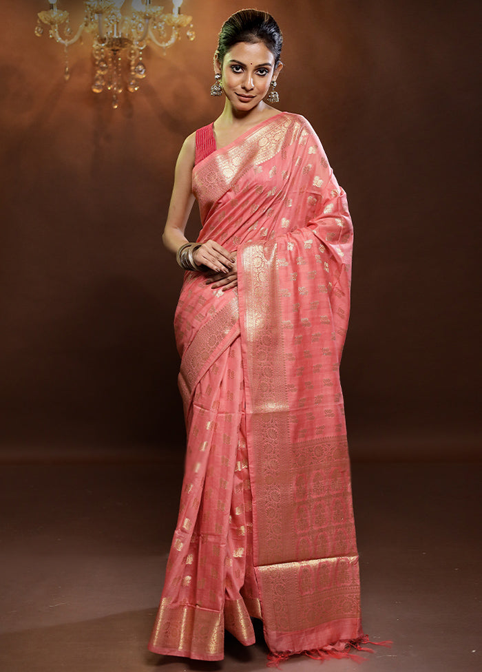 Pink Cotton Saree With Blouse Piece