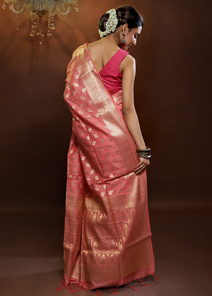 Pink Cotton Saree With Blouse Piece