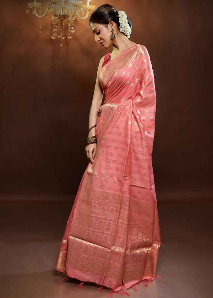 Pink Cotton Saree With Blouse Piece