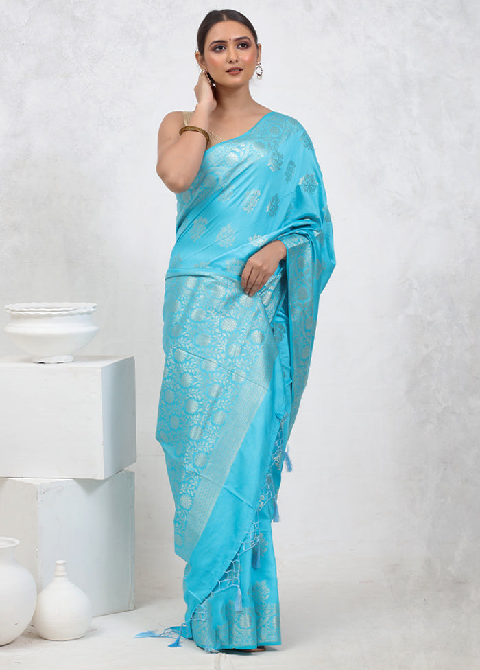 Blue Cotton Saree With Blouse Piece - Indian Silk House Agencies