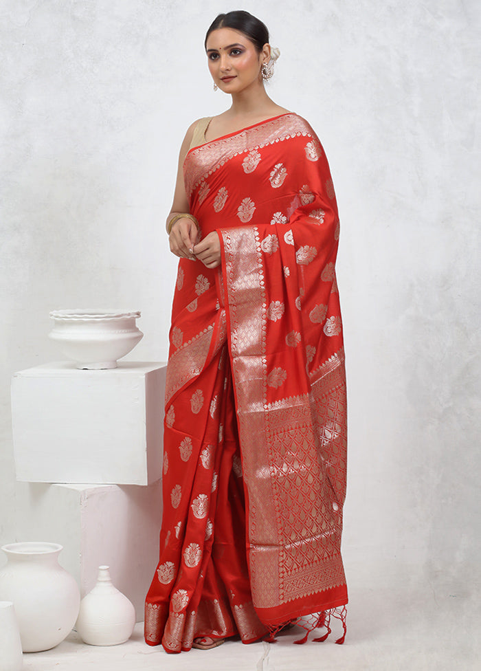 Red Cotton Saree With Blouse Piece