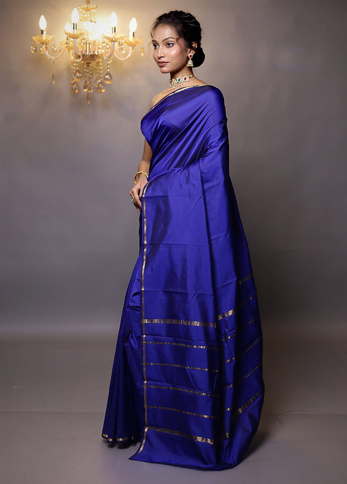 Blue Kanjivaram Silk Saree With Blouse Piece - Indian Silk House Agencies