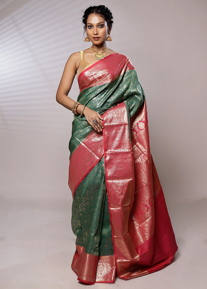 Green Kanjivaram Silk Saree With Blouse Piece