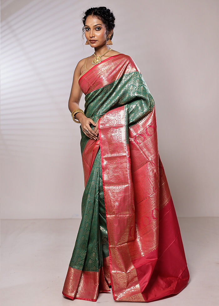 Green Kanjivaram Silk Saree With Blouse Piece