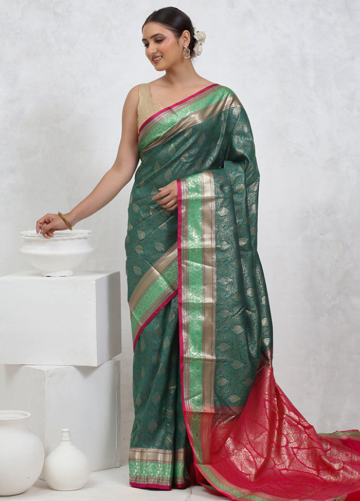 Green Kanjivaram Silk Saree With Blouse Piece - Indian Silk House Agencies