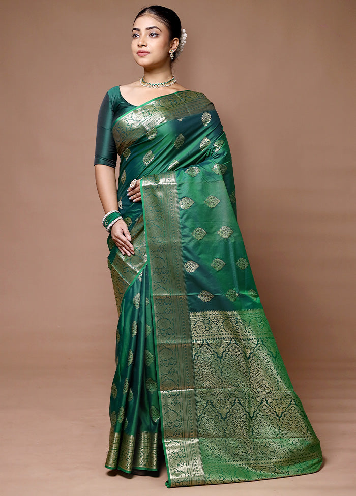 Green Kanjivaram Silk Saree With Blouse Piece