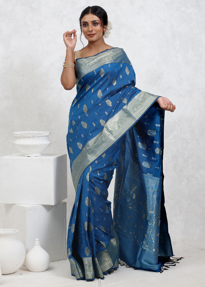 Blue Kanjivaram Silk Saree With Blouse Piece - Indian Silk House Agencies