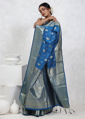 Blue Kanjivaram Silk Saree With Blouse Piece - Indian Silk House Agencies