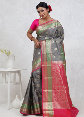 Grey Kanjivaram Silk Saree Without Blouse Piece - Indian Silk House Agencies