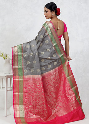 Grey Kanjivaram Silk Saree Without Blouse Piece - Indian Silk House Agencies