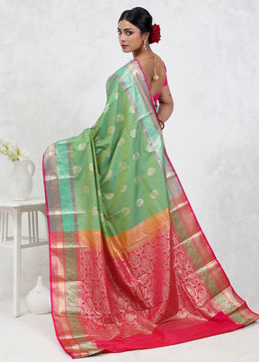 Green Kanjivaram Silk Saree Without Blouse Piece - Indian Silk House Agencies