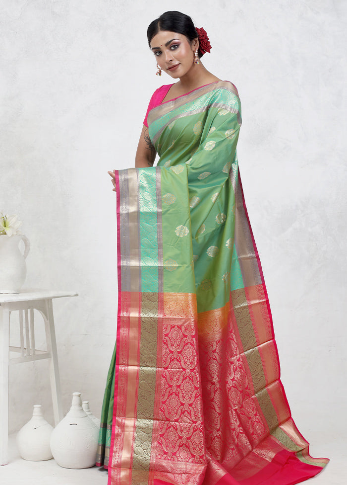 Green Kanjivaram Silk Saree Without Blouse Piece - Indian Silk House Agencies