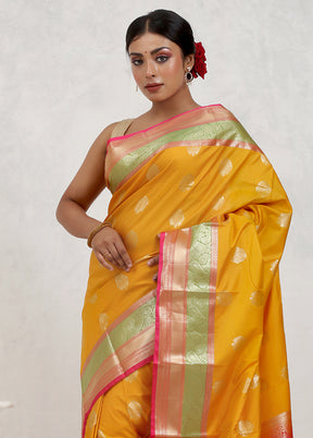 Yellow Kanjivaram Silk Saree Without Blouse Piece - Indian Silk House Agencies