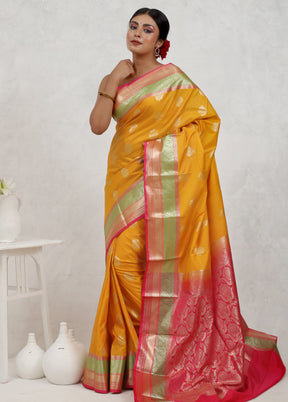 Yellow Kanjivaram Silk Saree Without Blouse Piece - Indian Silk House Agencies