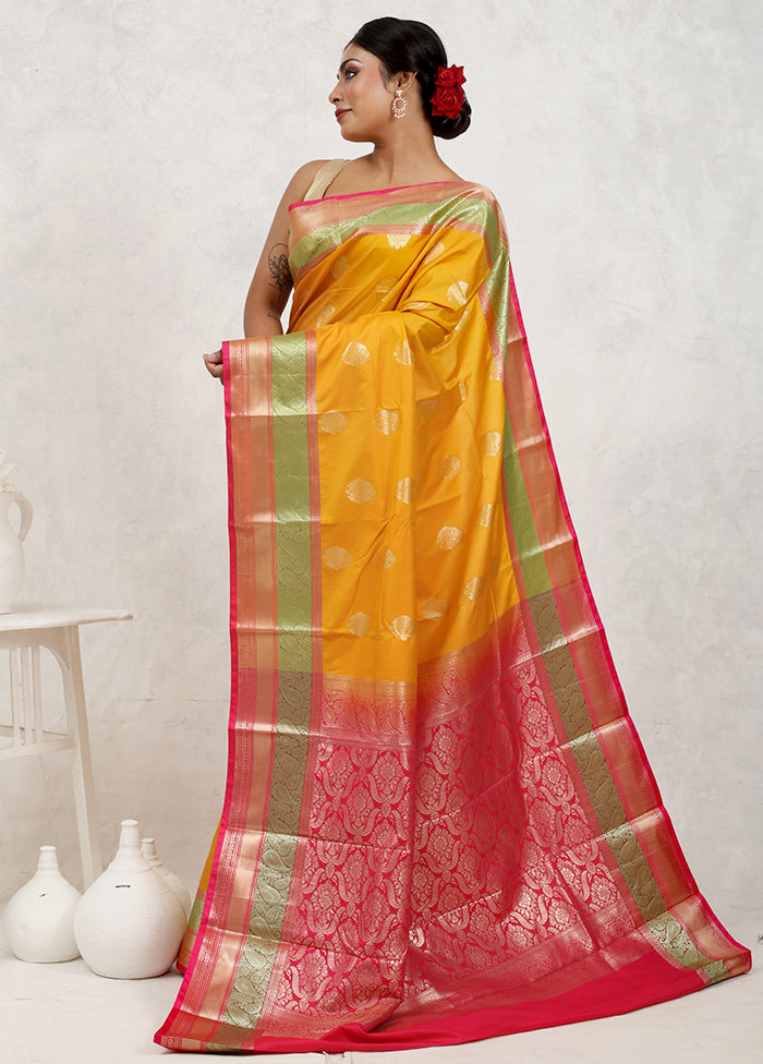 Yellow Kanjivaram Silk Saree Without Blouse Piece - Indian Silk House Agencies