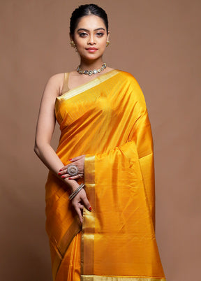 Yellow Handloom Kanjivaram Pure Silk Saree With Blouse Piece