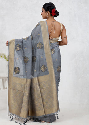 Grey Dupion Silk Saree Without Blouse Piece - Indian Silk House Agencies