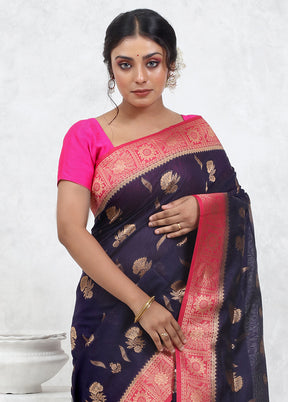 Blue Tissue Silk Saree With Blouse Piece