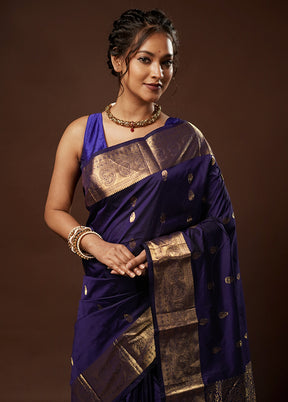 Blue Kanjivaram Silk Saree With Blouse Piece