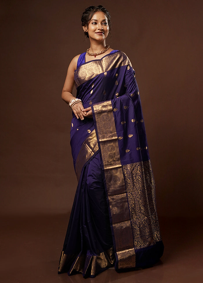 Blue Kanjivaram Silk Saree With Blouse Piece