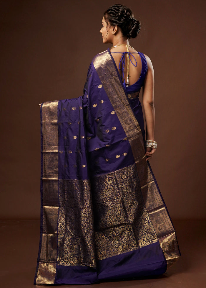 Blue Kanjivaram Silk Saree With Blouse Piece - Indian Silk House Agencies