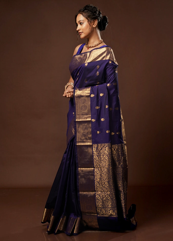 Blue Kanjivaram Silk Saree With Blouse Piece - Indian Silk House Agencies