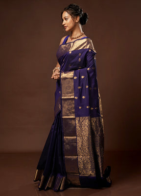 Blue Kanjivaram Silk Saree With Blouse Piece