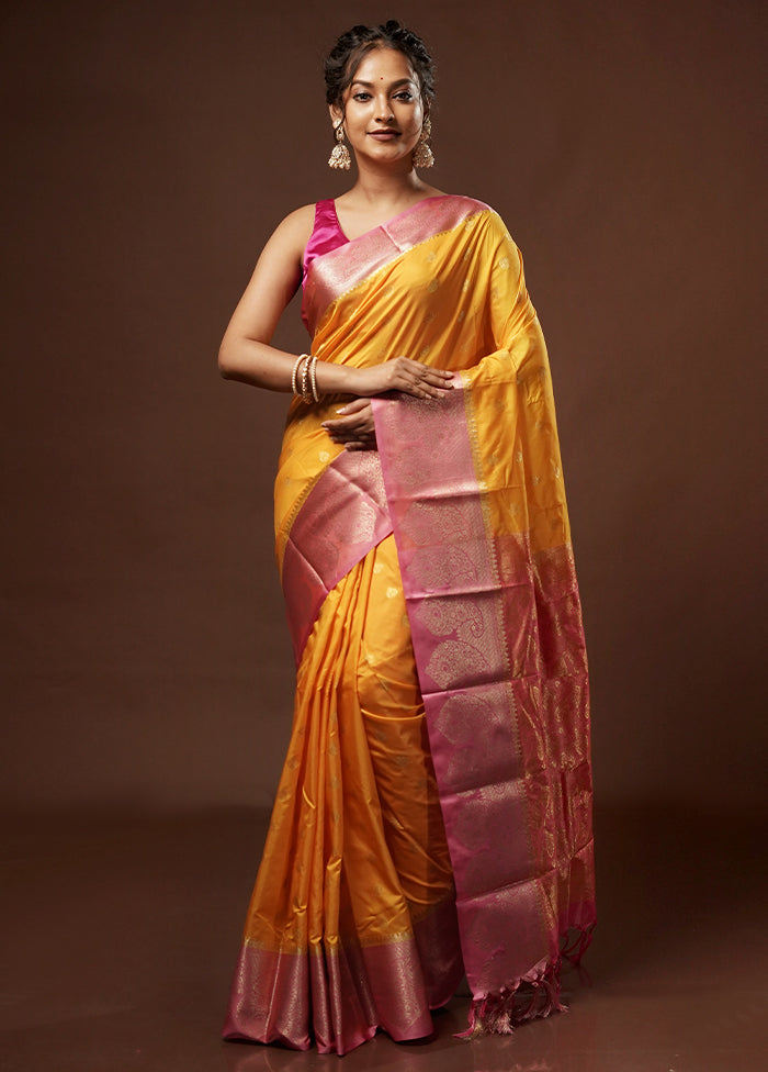 Yellow Kanjivaram Silk Saree With Blouse Piece