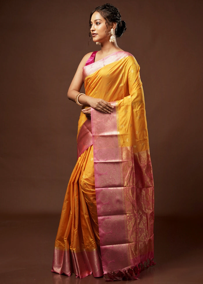 Yellow Kanjivaram Silk Saree With Blouse Piece