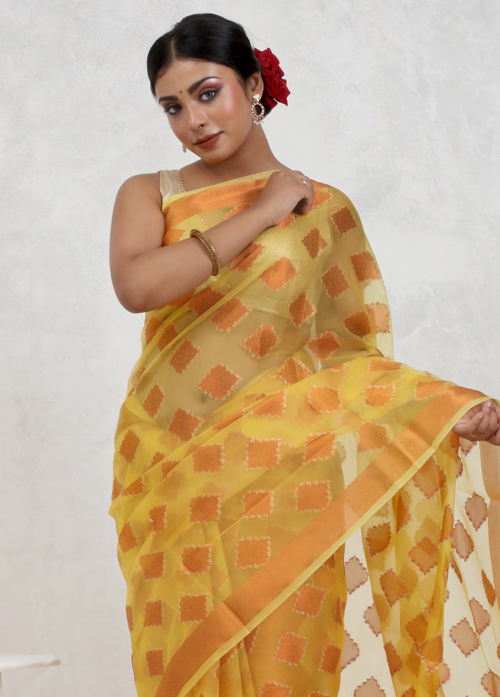 Yellow Organza Saree Without Blouse Piece - Indian Silk House Agencies