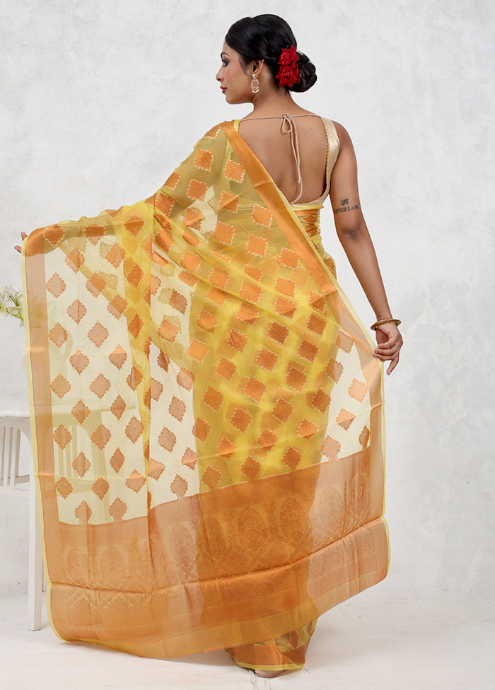 Yellow Organza Saree Without Blouse Piece - Indian Silk House Agencies