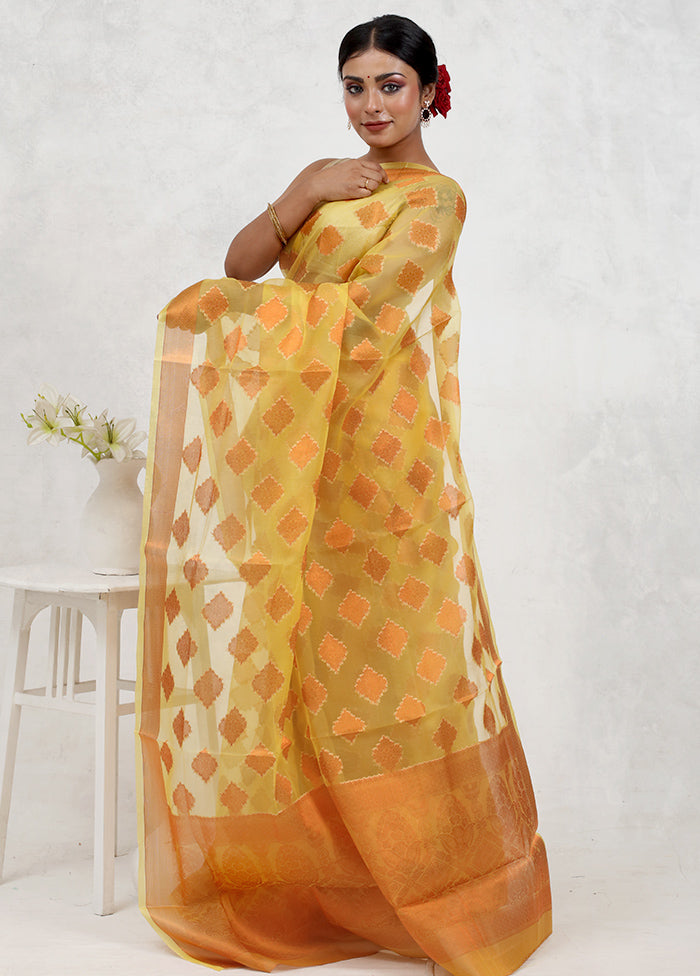 Yellow Organza Saree Without Blouse Piece - Indian Silk House Agencies