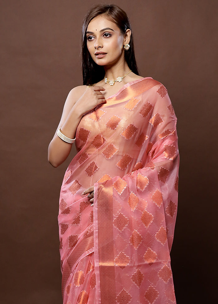 Pink Organza Saree With Blouse Piece