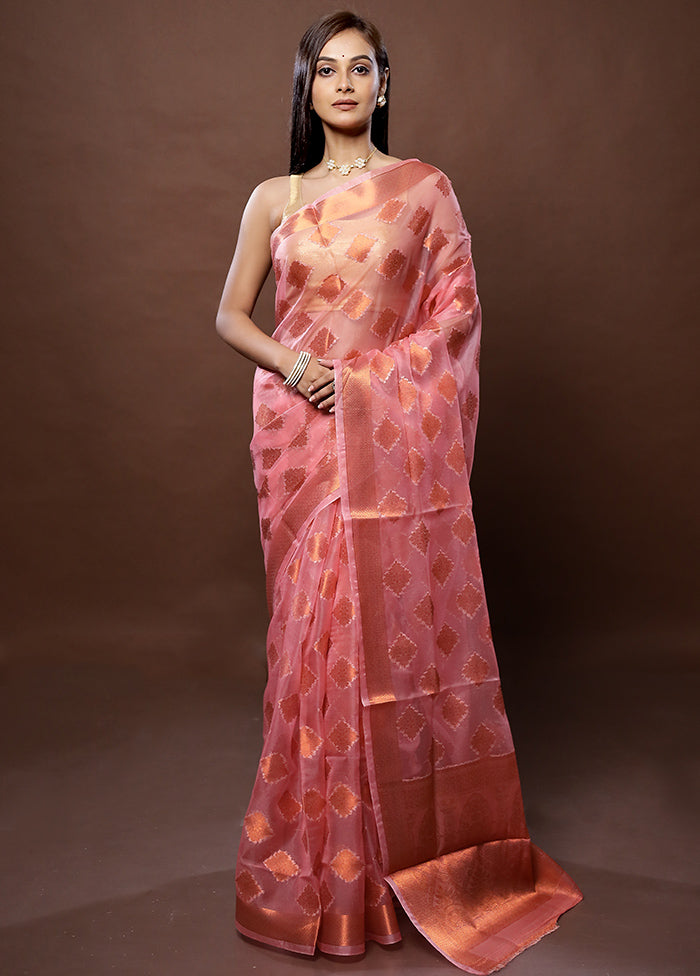 Peach Organza Saree With Blouse Piece