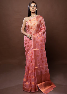 Peach Organza Saree With Blouse Piece - Indian Silk House Agencies