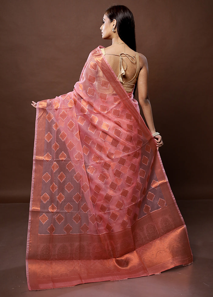 Peach Organza Saree With Blouse Piece - Indian Silk House Agencies