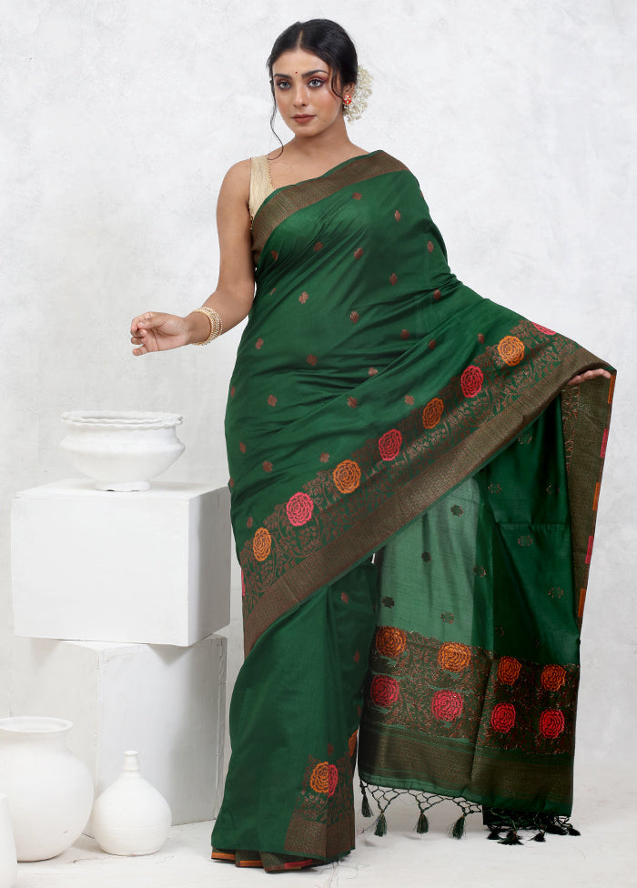 Green Dupion Silk Saree With Blouse Piece