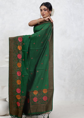 Green Dupion Silk Saree With Blouse Piece