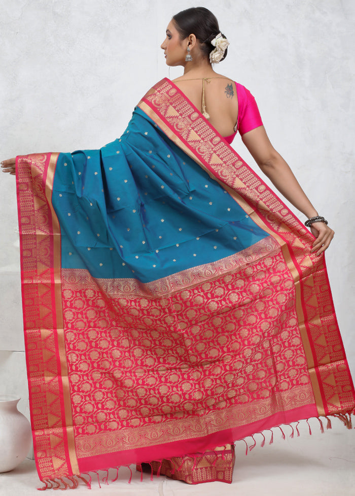 Blue Kanjivaram Silk Saree With Blouse Piece - Indian Silk House Agencies