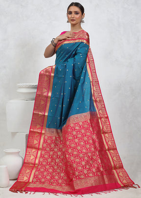 Blue Kanjivaram Silk Saree With Blouse Piece - Indian Silk House Agencies